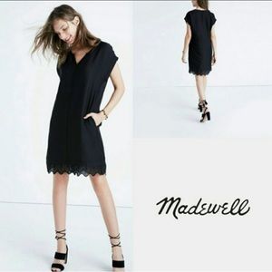 NWOT Madewell Black Lace Hem V Neck Dress